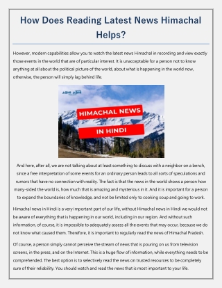 How Does Reading Latest News Himachal Helps?