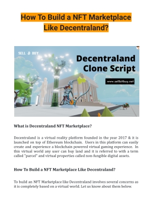 How To Build a NFT Marketplace Like Decentraland?