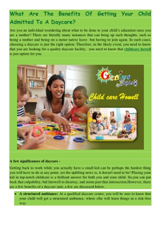 What Are The Benefits Of Getting Your Child Admitted To A Daycare