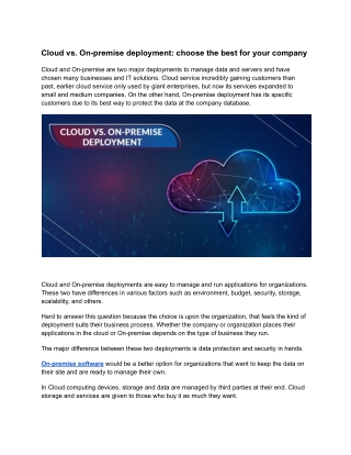 Cloud vs. On-premise deployment: choose the best for your company