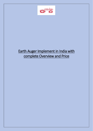 Earth Auger Implement in India with complete Overview and Price