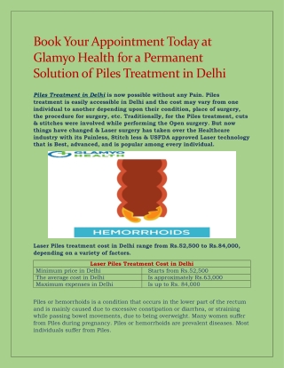 Book Your Appointment Today at Glamyo Health for a Permanent Solution of Piles Treatment in Delhi