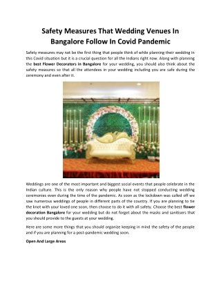 Safety Measures That Wedding Venues In Bangalore Follow In Covid Pandemic