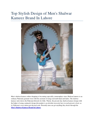 Men’s Shalwar Kameez Brand In Lahore