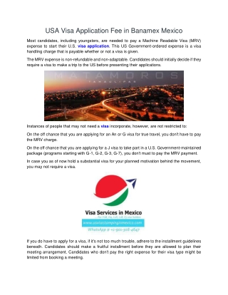 USA Visa Application Fee in Banamex Mexico