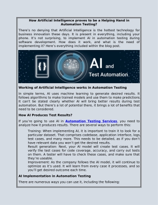 How Artificial Intelligence Proves to be a Helping Hand in Automation Testing