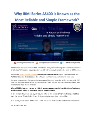 IBM iSeries AS400 is Known as the Most Reliable and Simple Framework