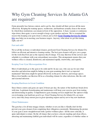 Why Gym Cleaning Services In Atlanta GA are required?