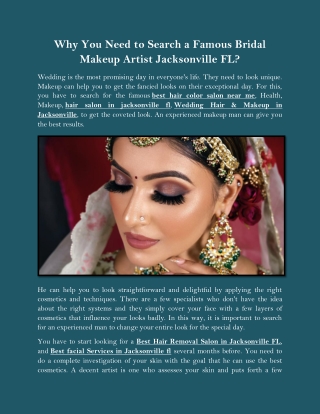 Why You Need to Search a Famous Bridal Makeup Artist Jacksonville FL