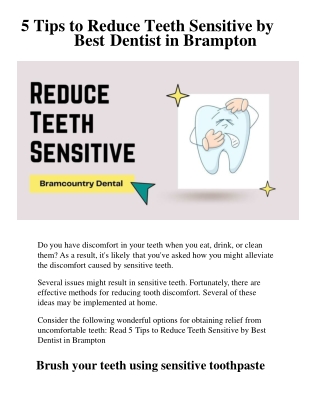 5 Tips to Reduce Teeth Sensitive by Best Dentist in Brampton