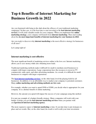 Top 6 Benefits of Internet Marketing for Business Growth in 2022