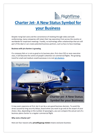 Charter Jet- A New Status Symbol for your Business