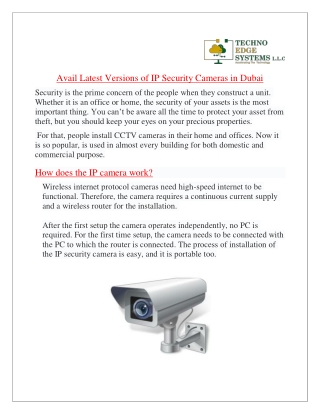 Avail Latest Versions of IP Security Cameras in Dubai