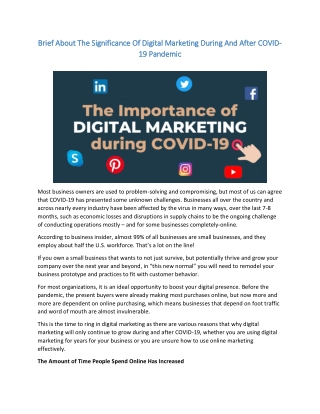 The Significance Of Digital Marketing During And After COVID-19 Pandemic