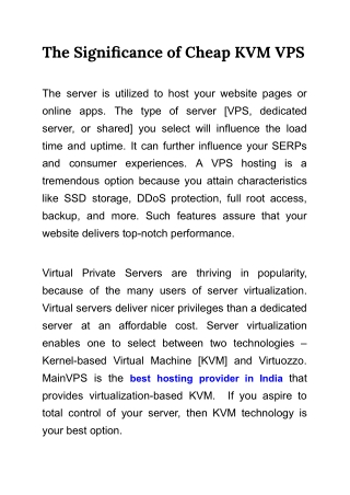 The Significance of Cheap KVM VPS