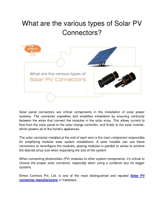What are the various types of Solar PV Connectors ?