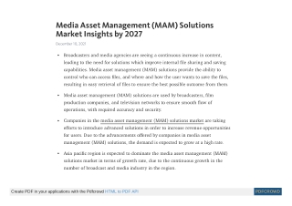 Media Asset Management (MAM) Solutions Market Insights by 2027