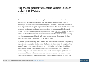 Hub Motor Market for Electric Vehicle to Reach US$27.4 Bn by 2030