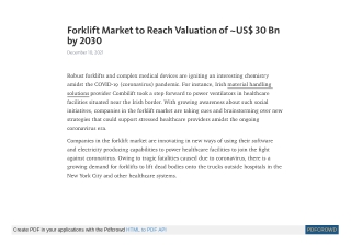 Forklift Market to Reach Valuation of ~US$ 30 Bn by 2030