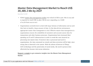 Master Data Management Market to Reach US$ 20,485.2 Mn by 2027