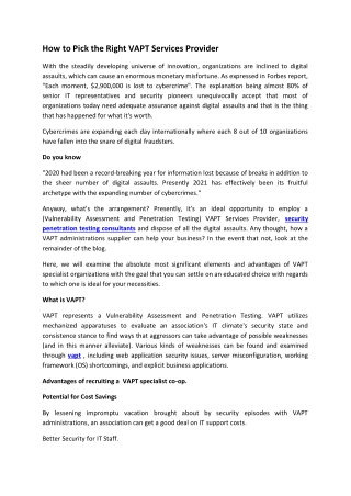 How to Pick the Right VAPT Services Provider