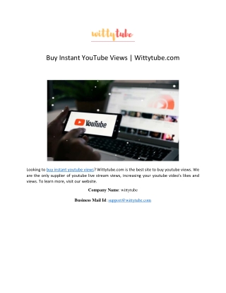 Buy Instant YouTube Views | Wittytube.com