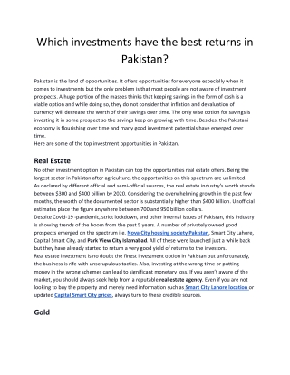 Which investments have the best returns in Pakistan