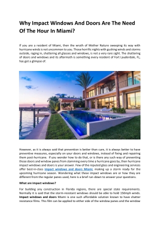 Why Impact Windows And Doors Are The Need Of The Hour In Miami