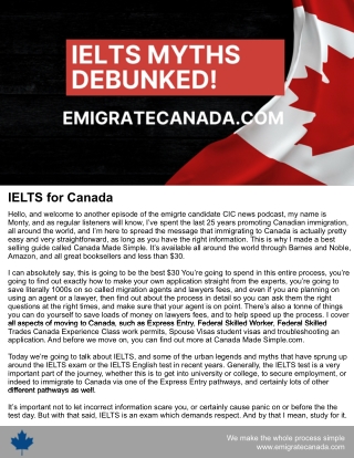 IELTS for Canada Immigration Factsheet