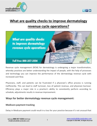 What are quality checks to improve dermatology revenue cycle operations?