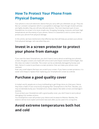 How To Protect Your Phone From Physical Damage