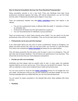 How An External Consultation Services Can Prove Beneficial Professionally?