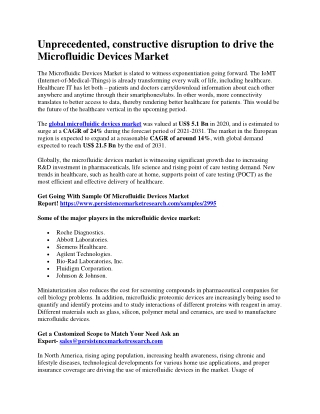 Unprecedented, constructive disruption to drive the Microfluidic Devices Market