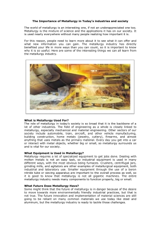 The Importance of Metallurgy in Today’s industries and society-converted