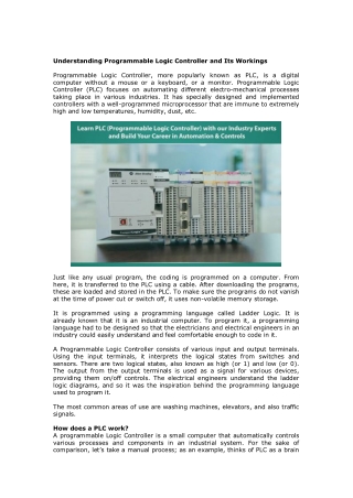 Understanding Programmable Logic Controller and Its Workings