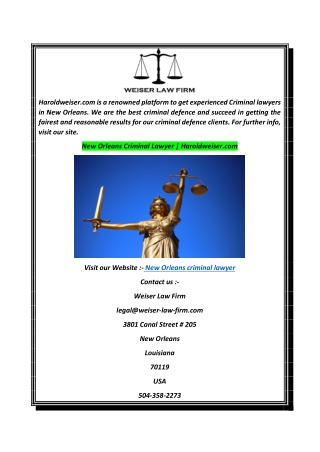 New Orleans Criminal Lawyer  Haroldweiser.com