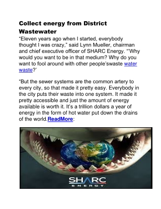 Collect energy from District Wastewater