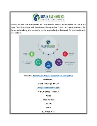 Ecommerce Website Development Service Usa | Braintechnosys.com