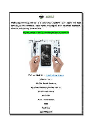 Repair Phone Screen  Mobilerepairfactory.com.au