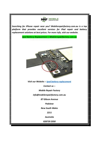Ipad Battery Replacement  Mobilerepairfactory.com.au