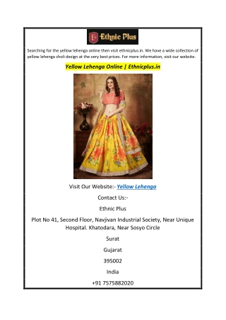 Yellow Lehenga Online  Ethnicplus.in