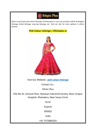 Pink Colour Lehenga  Ethnicplus.in