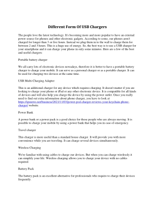 Various Sort Of USB Chargers