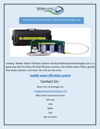 Mobile Water Filtration System |Waterpuretechnologies.com