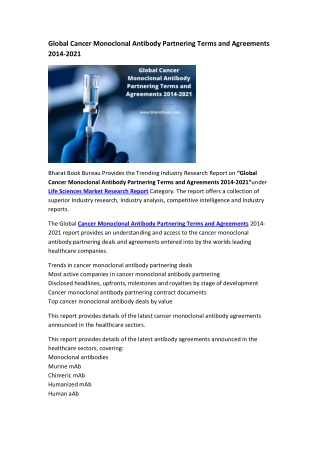 Global Cancer Monoclonal Antibody Partnering Terms and Agreements 2014-2021