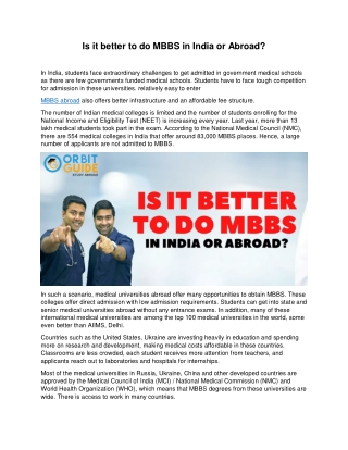 Is it better to do MBBS in India or Abroad