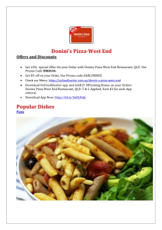 10%  off - Donini's Pizza Delivery West End Menu, QLD