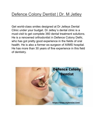 Defence Colony Dentist | Dr. M Jetley