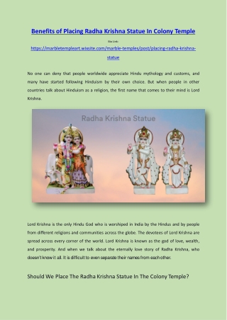 Benefits of placing Radha Krishna statue in Colony temple