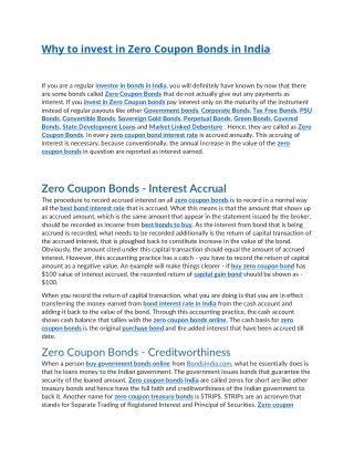 Why to invest in Zero Coupon Bonds in India